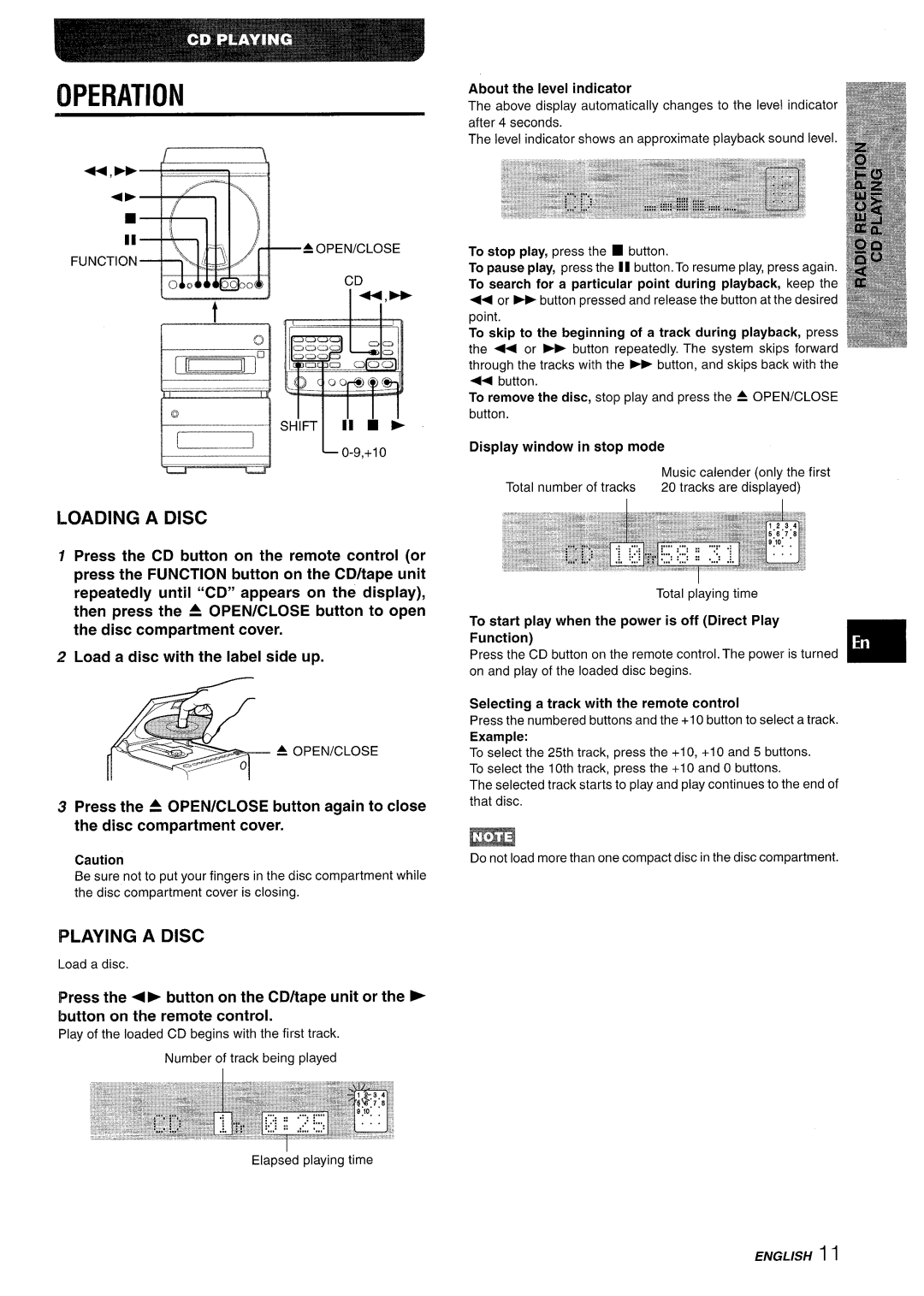 Aiwa XR-M88 manual Operation, Loading a Disc, Playing a Disc, Load a disc with the label side up 