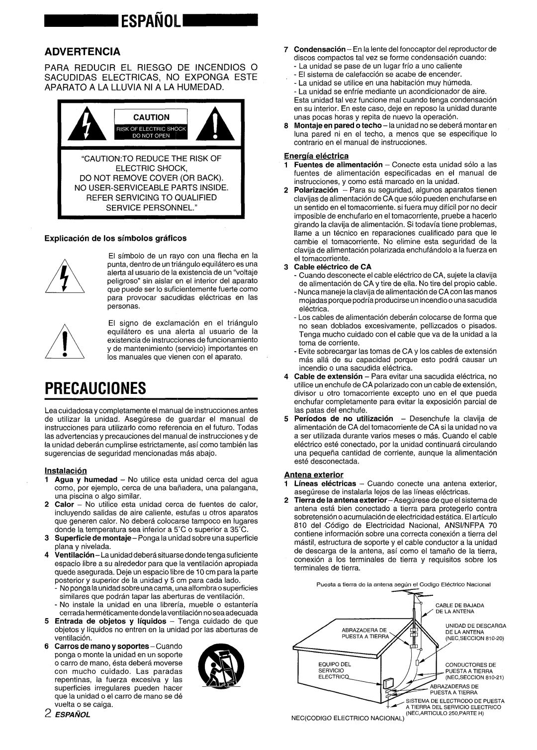 Aiwa XR-M88 manual Precauciones, Advertencia, Explication de Ios simbolos graficos 