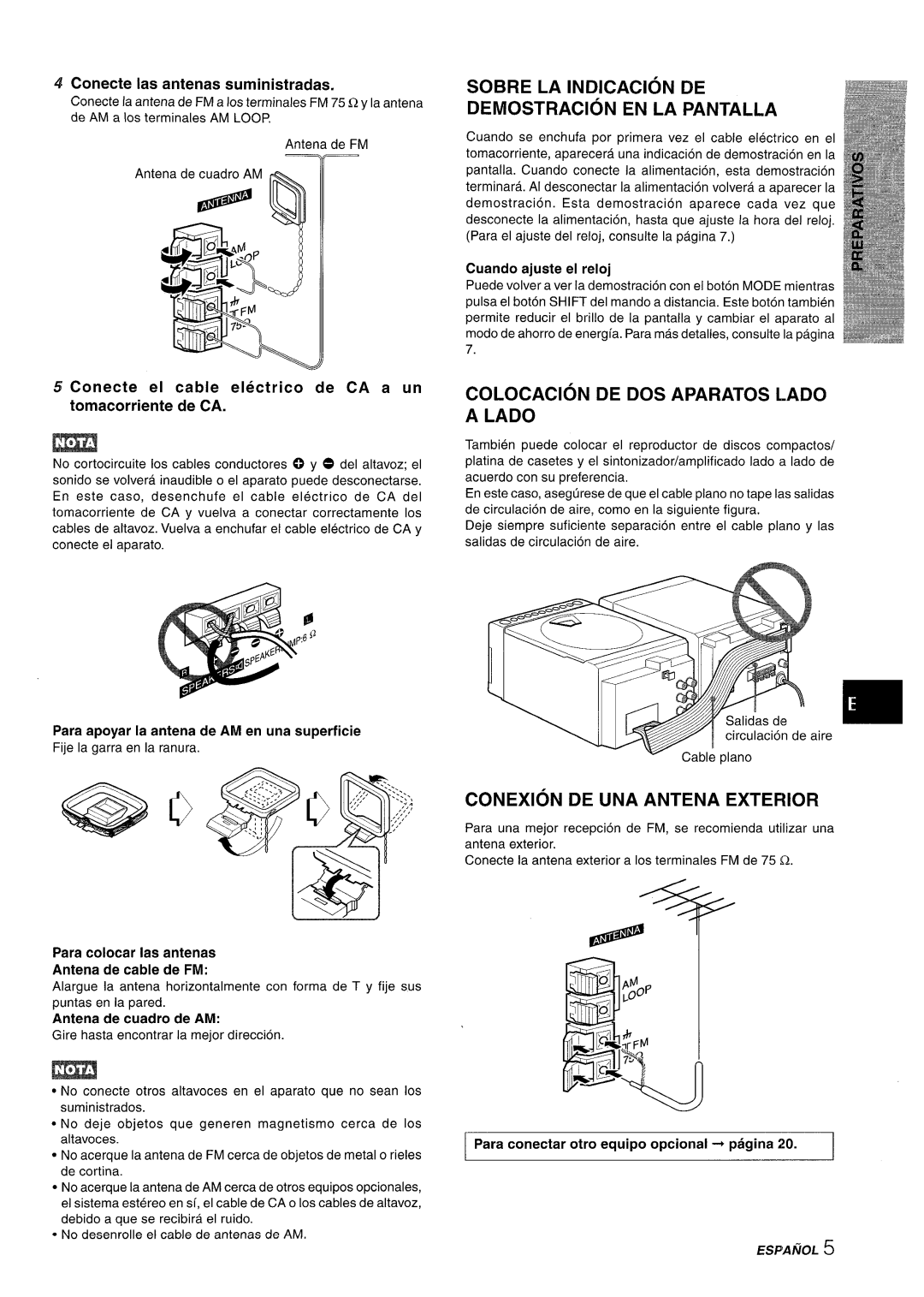 Aiwa XR-M88 manual Sobre LA Indication DE Demostracion EN LA Pantalla, Colocacion DE DOS Aparatos Lado a Lado 