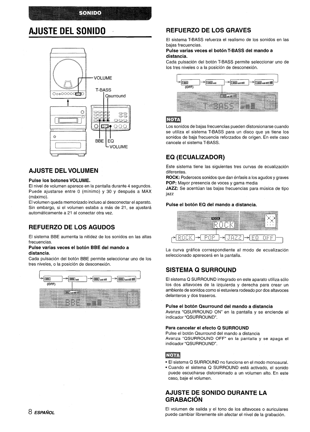 Aiwa XR-M88 manual Ajuste DEL Sonido 