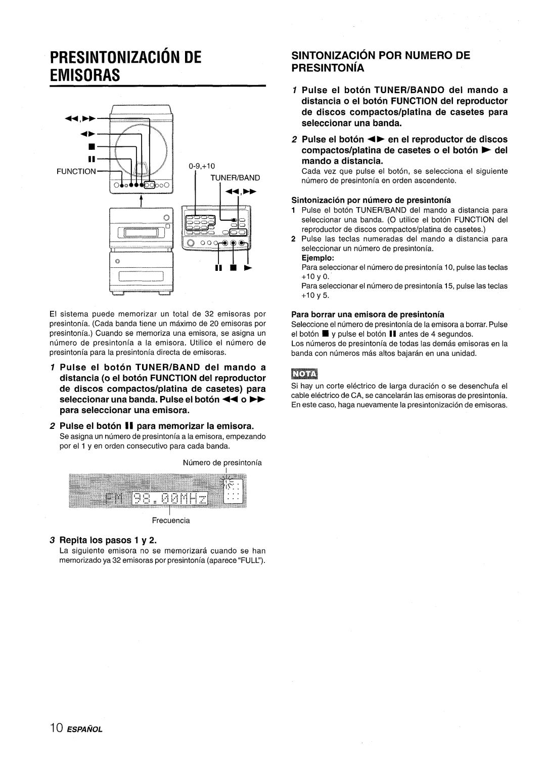 Aiwa XR-M88 manual Presintonizacion DE Emisoras, Ill, Sintonizacion POR Numero DE Presintona, Repita Ios pasos 1 y 