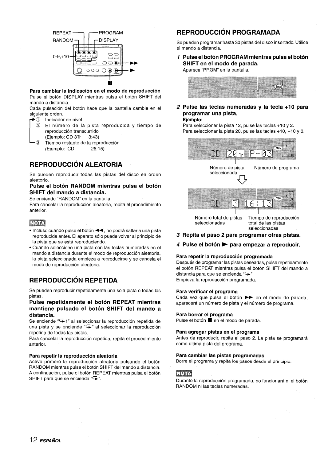 Aiwa XR-M88 manual Reproduction Aleatoria, Reproduction Repetida, Reproduction Programada 