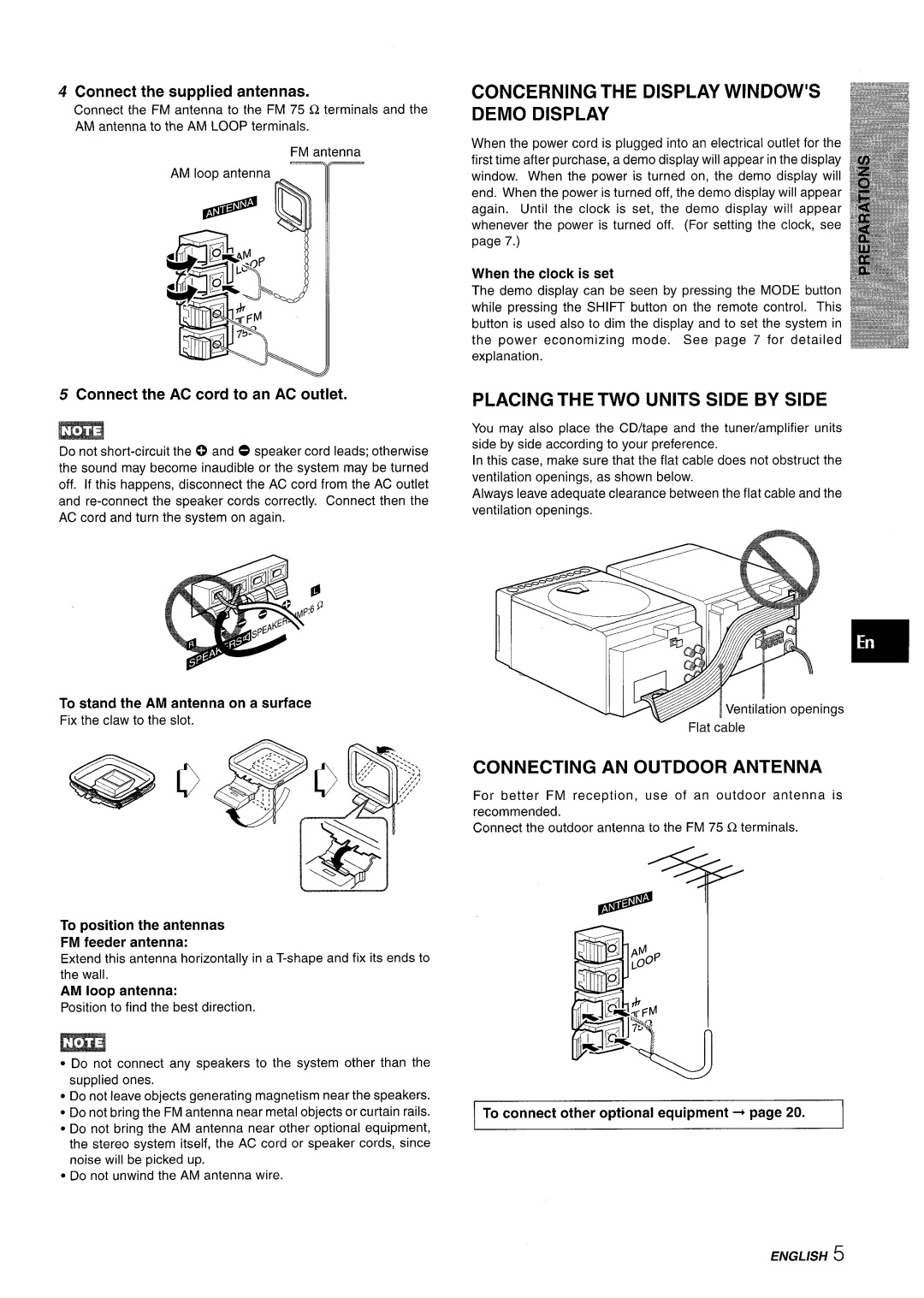 Aiwa XR-M88 manual Concerning the Display WINDOW’S Demo Display, Placing the TWO Units Side by Side 