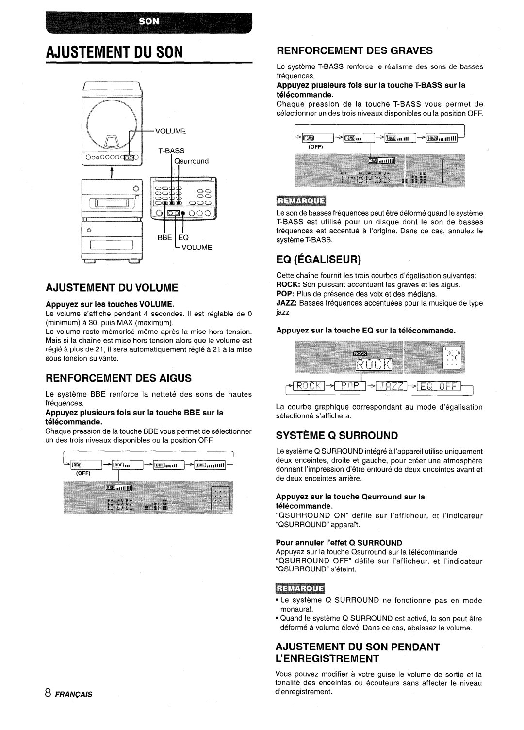 Aiwa XR-M88 manual Ajustement DU SON, ‘\.,..,Q,,,/~ 