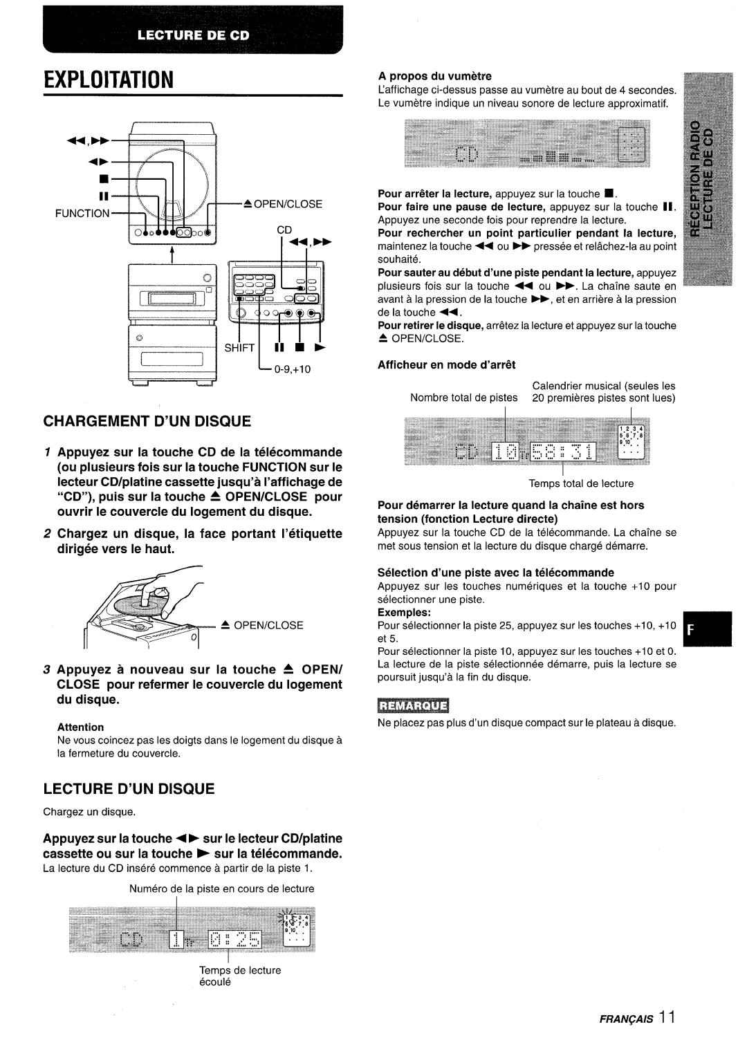 Aiwa XR-M88 manual Exploitation, Chargement D’UN Disque, Lecture D’UN Disque 