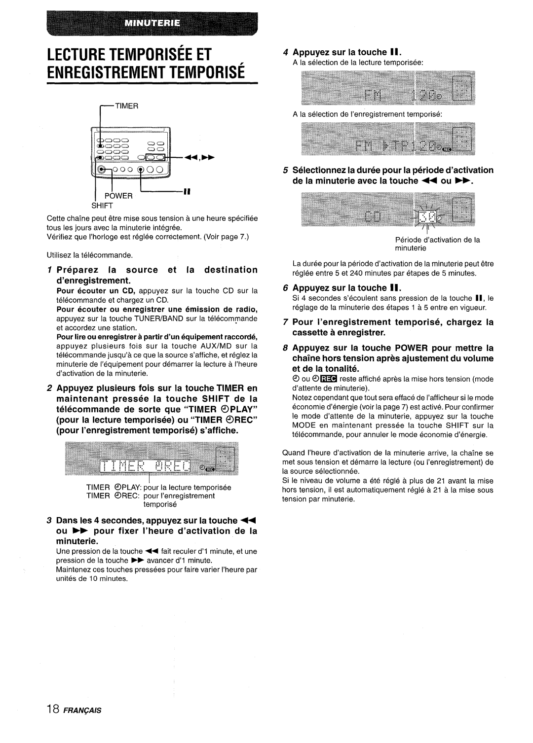 Aiwa XR-M88 manual Lecture TEMPORIStE ET, Enregistrement Temporise, Preparez la source et la destination d’enregistrement 