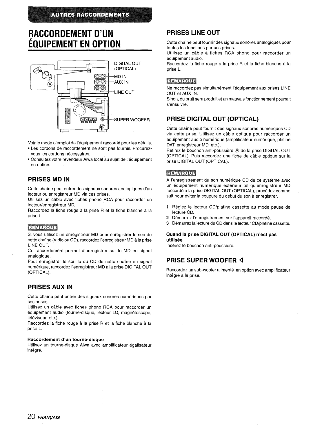 Aiwa XR-M88 manual Raccordement D’UN, GOuiPEMENT EN Option, @ljl 