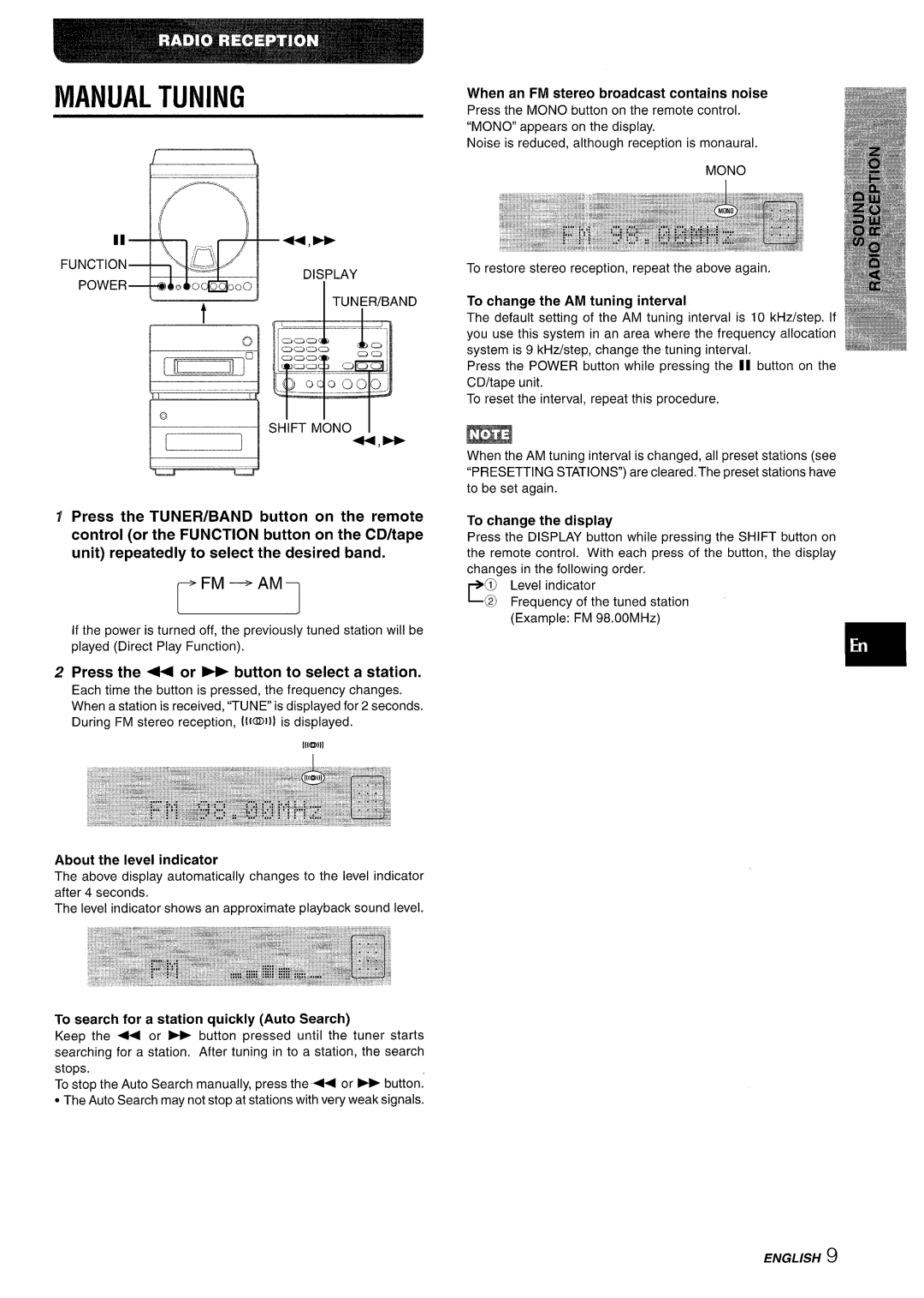 Aiwa XR-M88 manual Manual Tuning, Press the + or button to select a station 