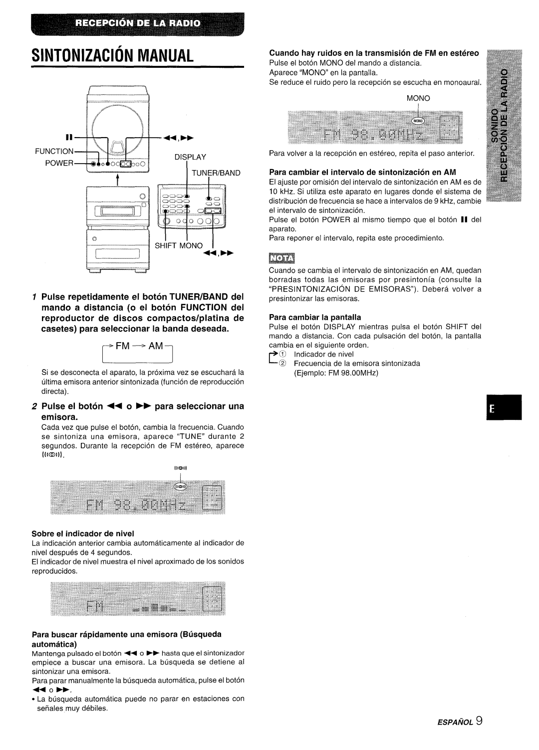 Aiwa XR-M88 Sintonizacion Manual, Pulse el boton ++ o * para seleccionar una emisora, Para cambiar la pantaila, automatic 