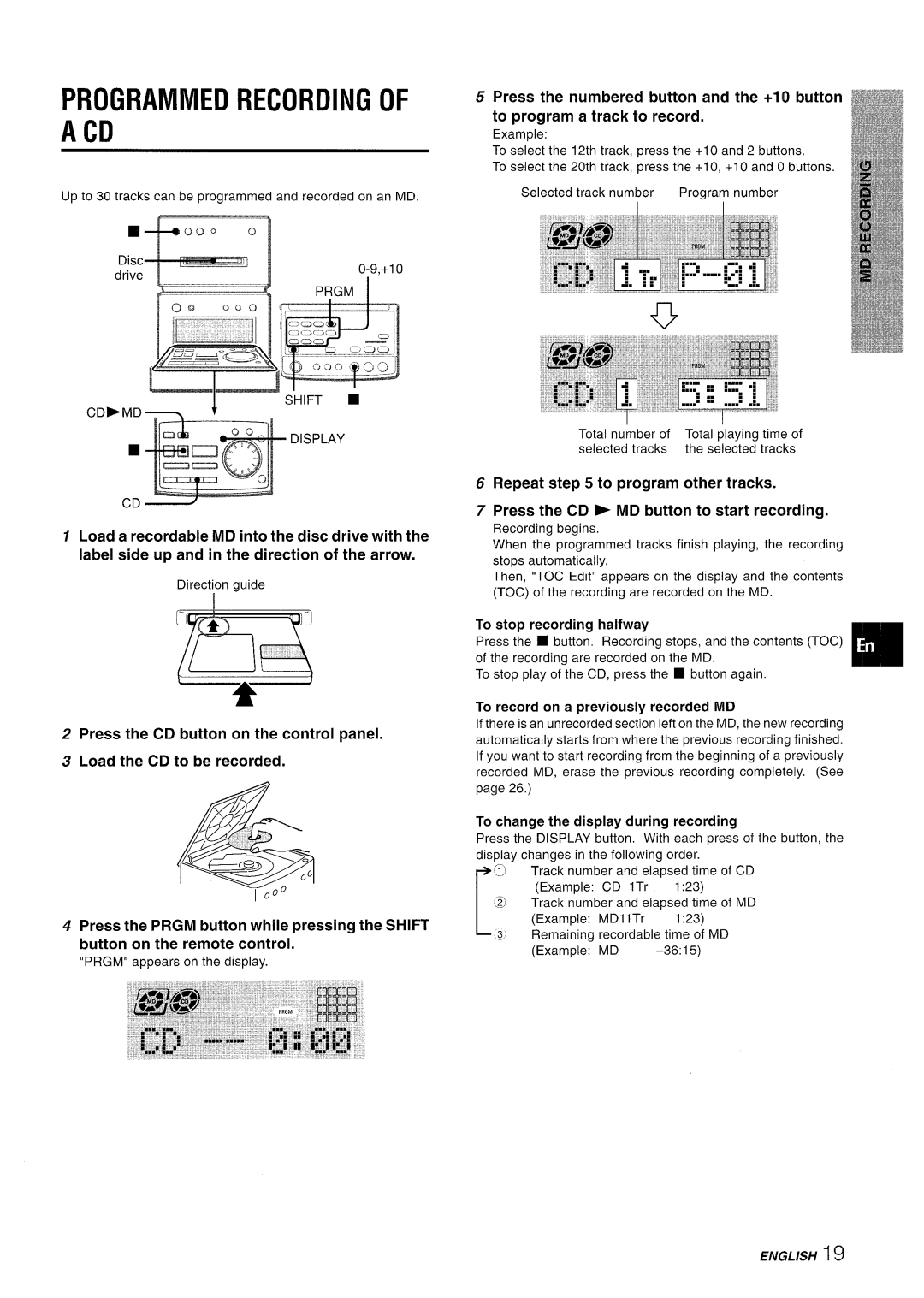 Aiwa XR-MD95 manual Programmed Recording, Cdmd Display 