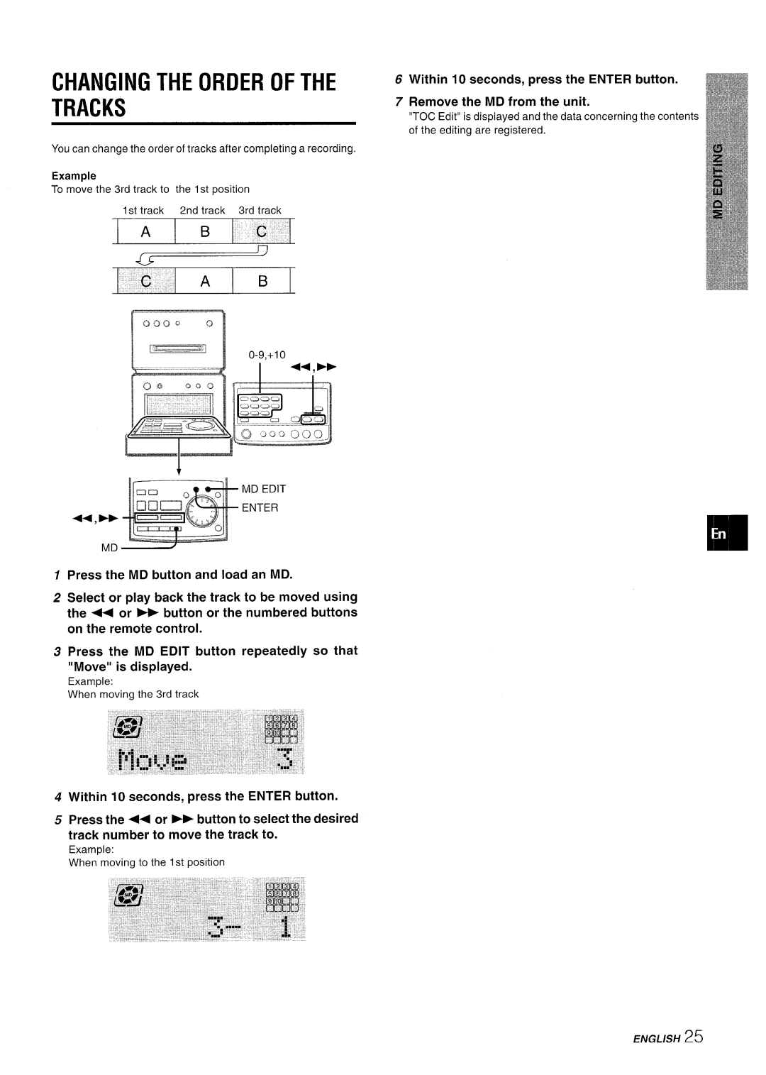 Aiwa XR-MD95 manual Changing the Order Tracks 