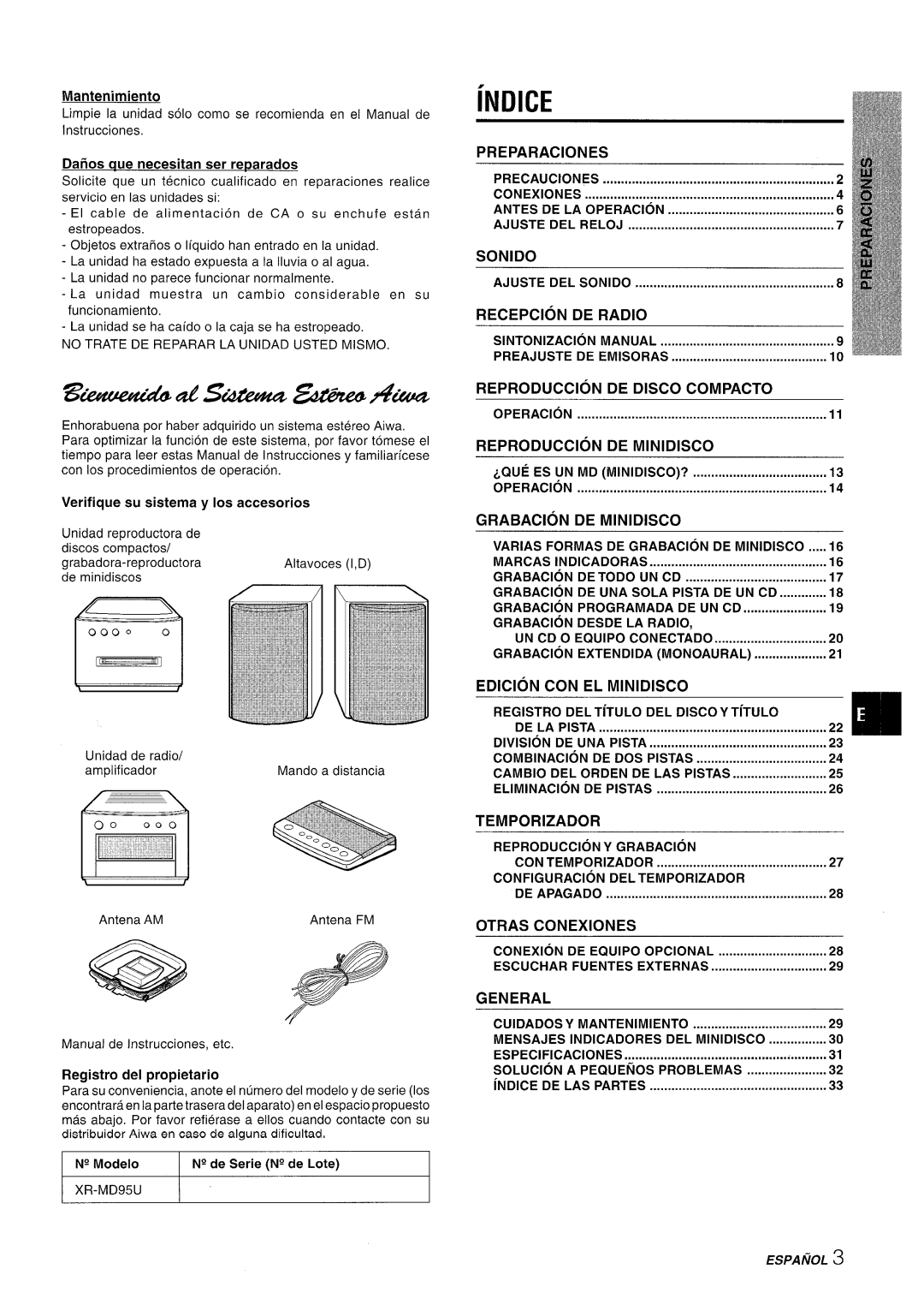 Aiwa XR-MD95 manual Mantenimiento, Dailos aue necesitan ser reparados, Verifique su sistema y 10s accesorios 