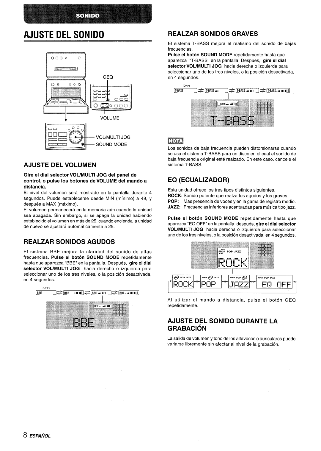 Aiwa XR-MD95 manual Ajuste DEL Sonido 