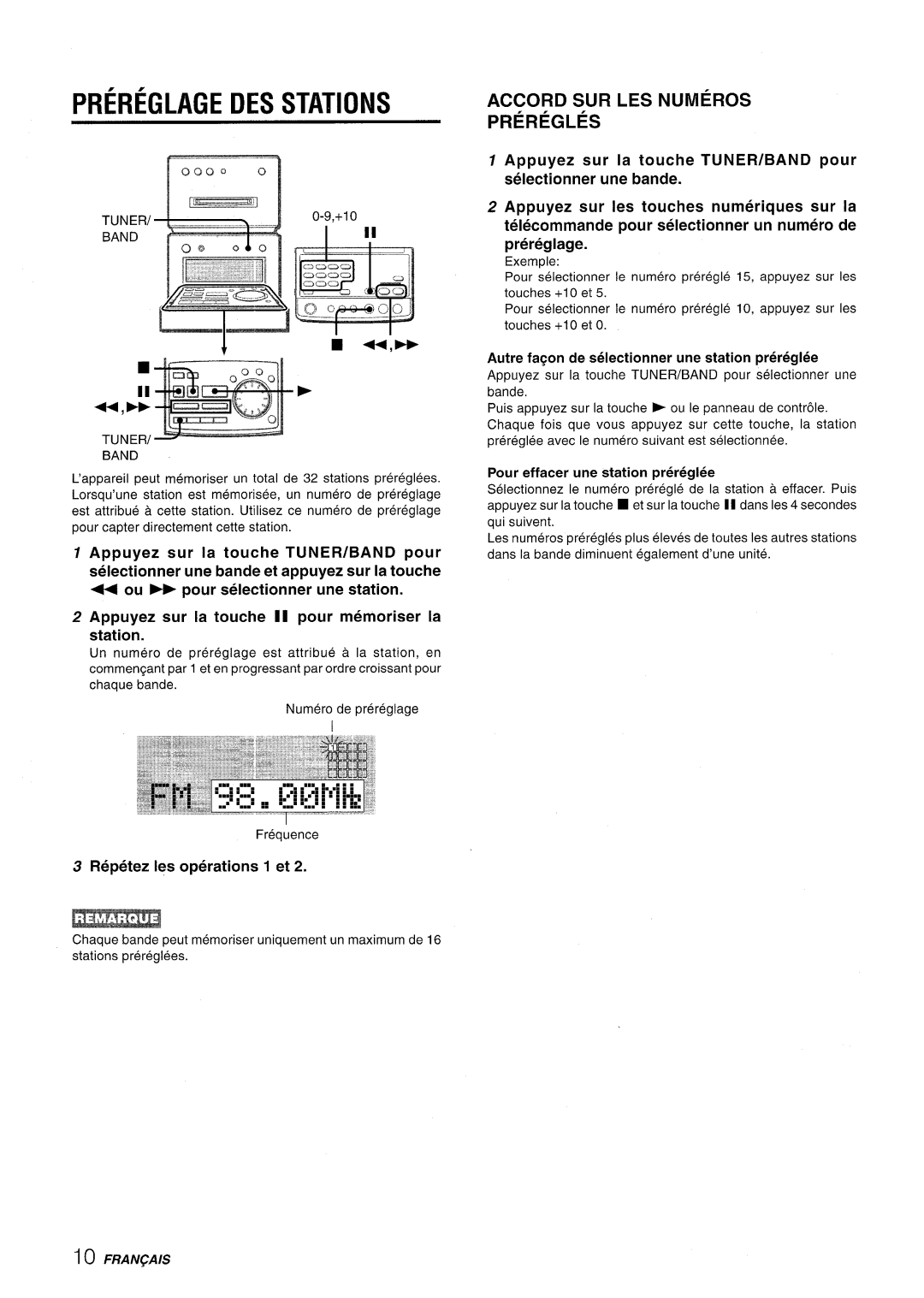 Aiwa XR-MD95 manual Prereglage DES Stations, Accord SUR LES Numeros Preregles, Repetez Ies operations 1 et 