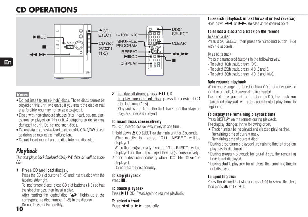 Aiwa XR-MN5 manual CD Operations, Playback 