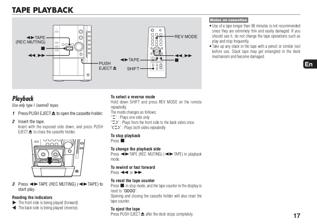 Aiwa XR-MN5 manual Tape Playback 