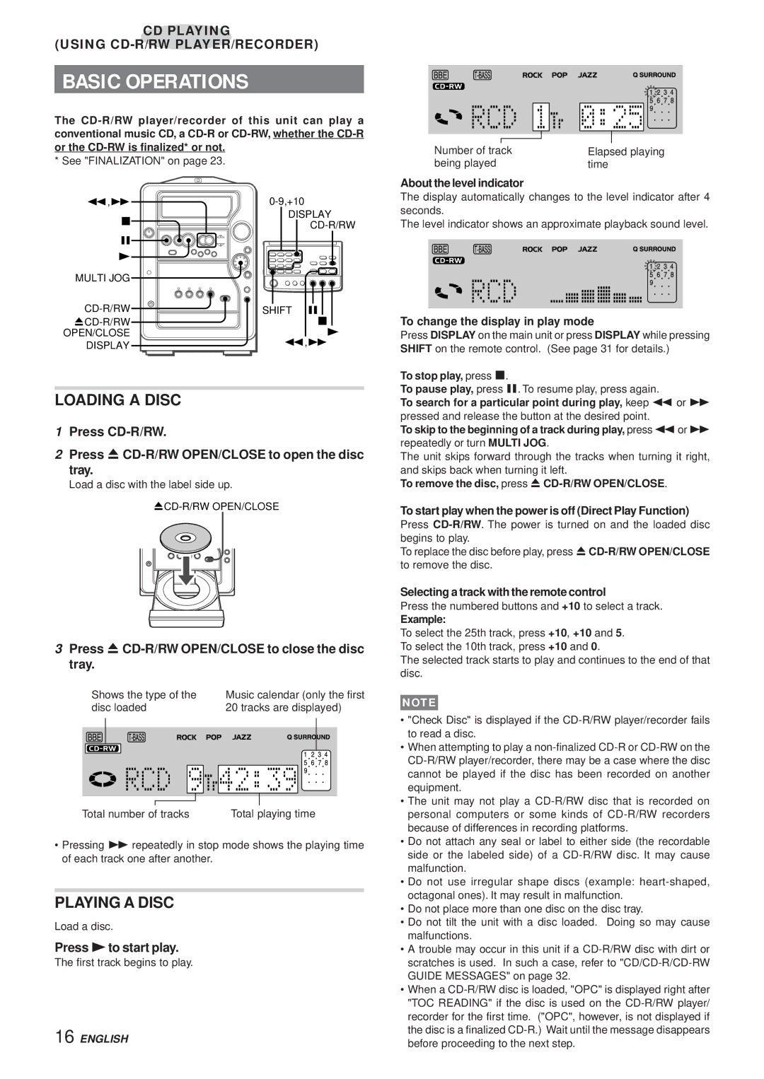 Aiwa XR-MR5 manual CD Playing Using CD-R/RW PLAYER/RECORDER, Press zCD-R/RW OPEN/CLOSE to close the disc tray 