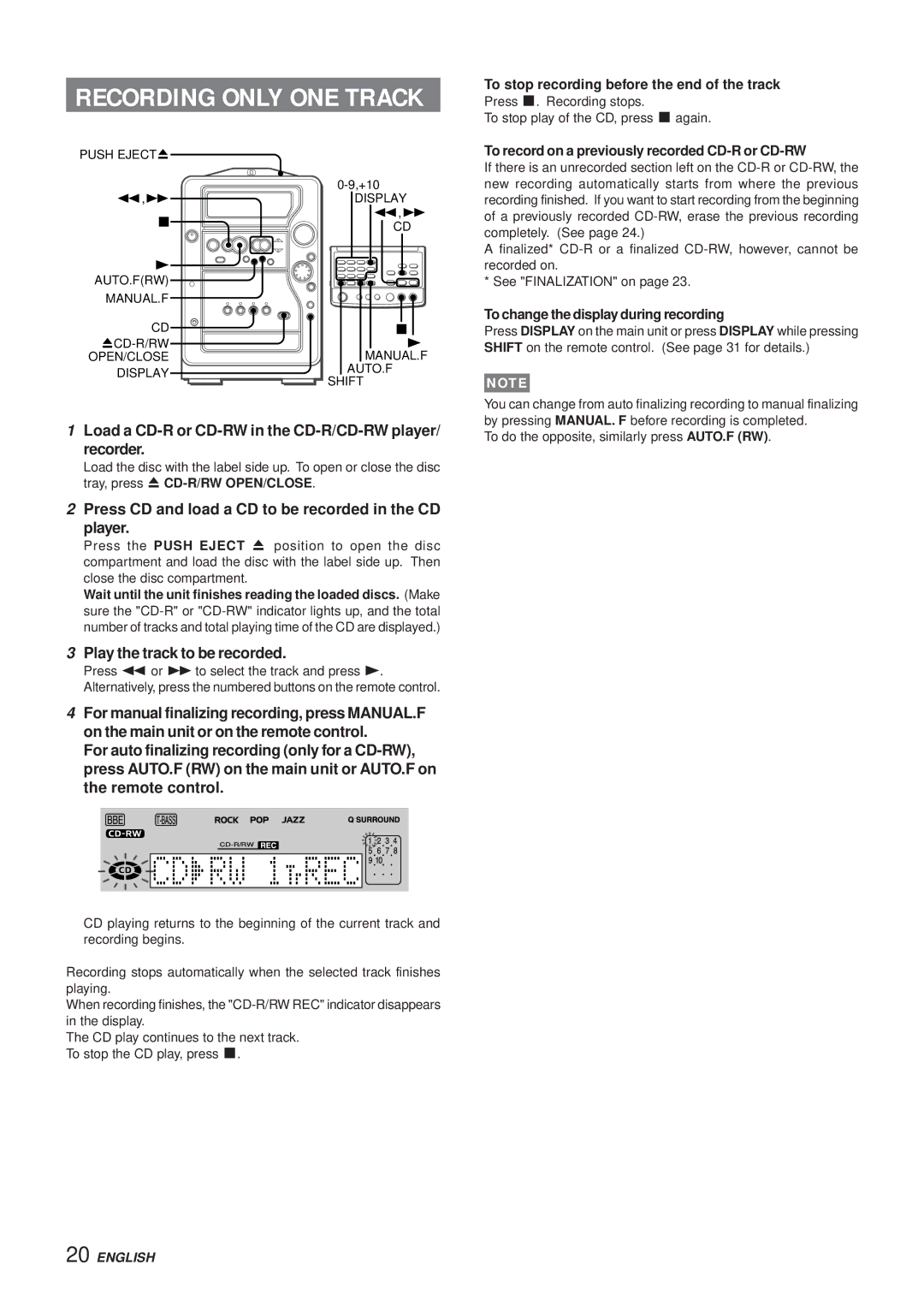 Aiwa XR-MR5 manual Play the track to be recorded, To stop recording before the end of the track 