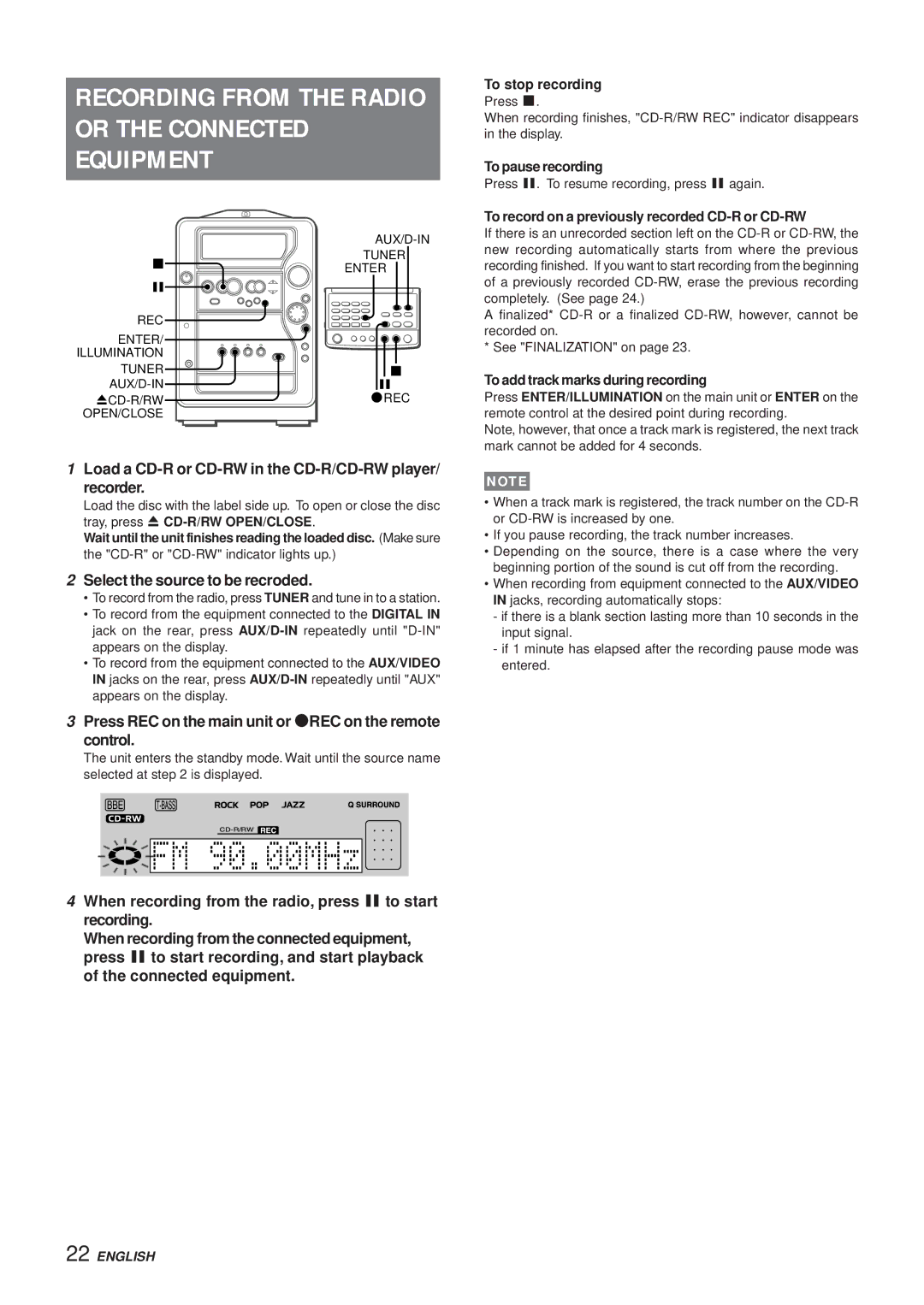 Aiwa XR-MR5 manual Recording from the Radio or the Connected Equipment, Select the source to be recroded 