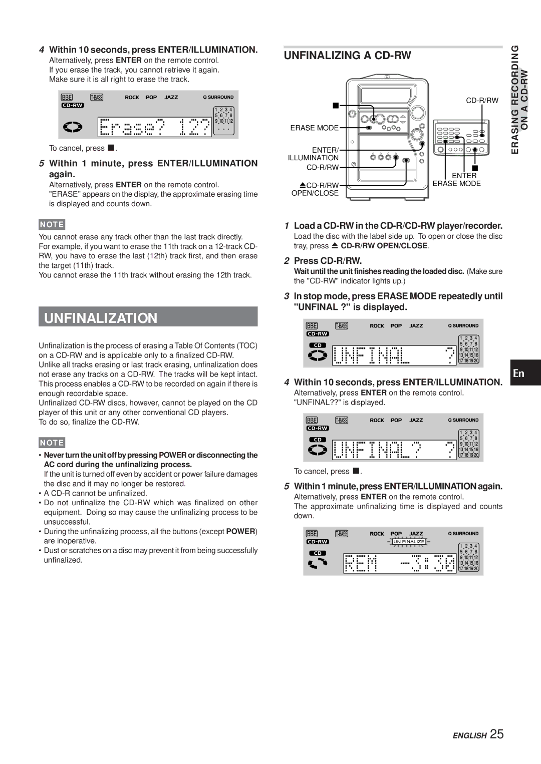 Aiwa XR-MR5 manual Unfinalization 