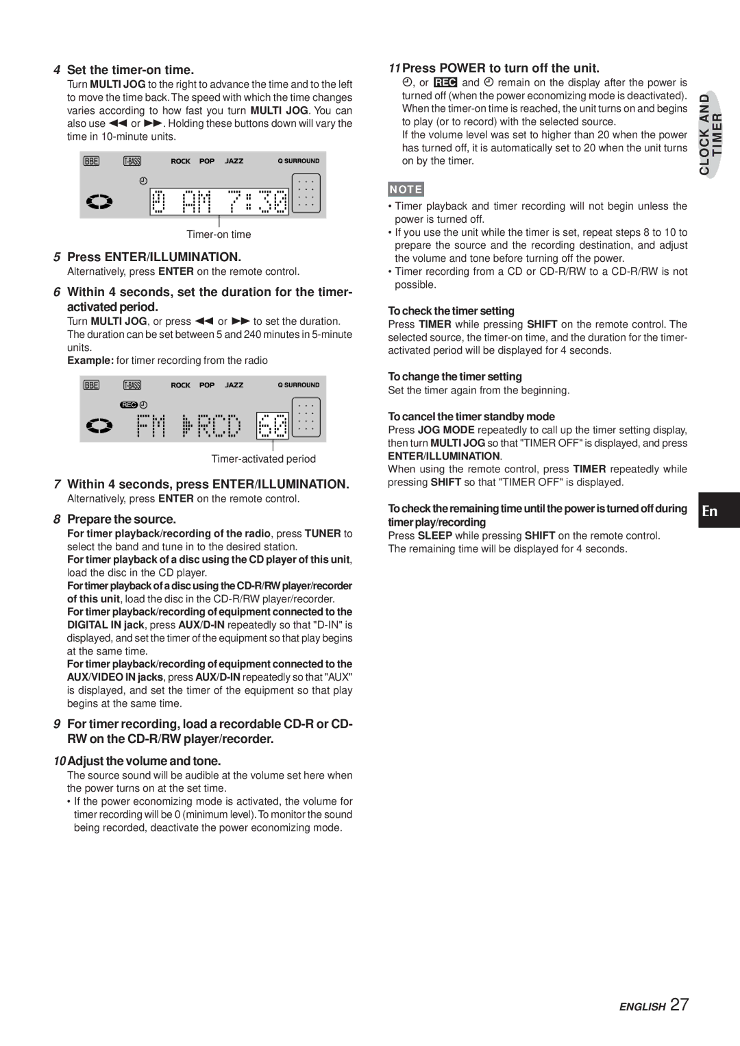 Aiwa XR-MR5 manual Set the timer-on time, Press ENTER/ILLUMINATION, Prepare the source, Press Power to turn off the unit 