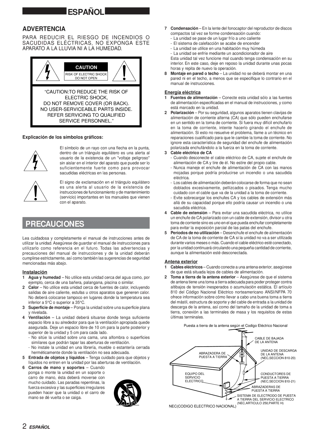 Aiwa XR-MR5 manual Precauciones, Advertencia 