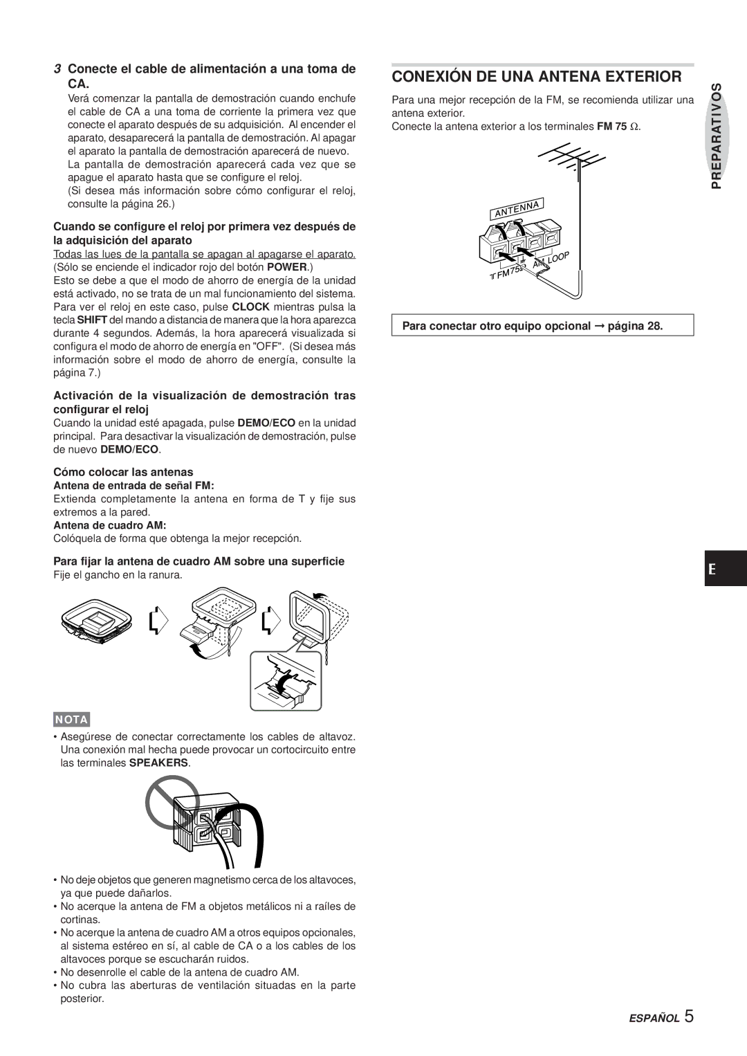 Aiwa XR-MR5 Conexión DE UNA Antena Exterior, Conecte el cable de alimentación a una toma de, Cómo colocar las antenas 