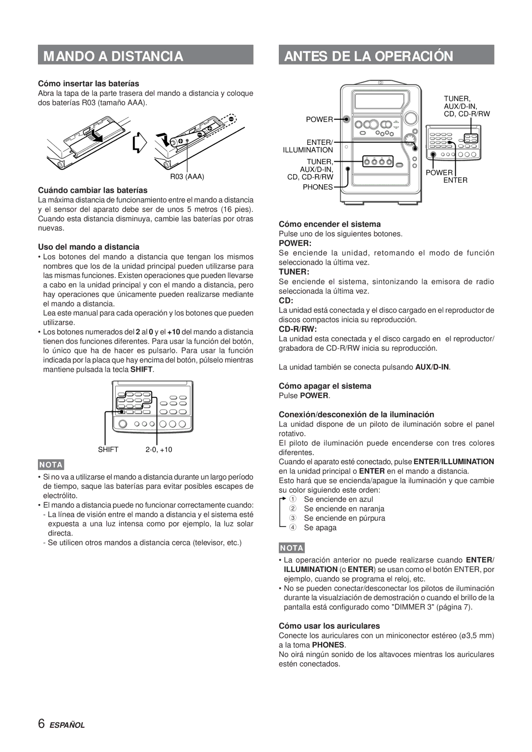 Aiwa XR-MR5 manual Mando a Distancia, Antes DE LA Operación 