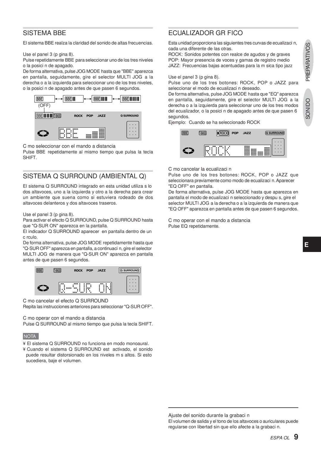 Aiwa XR-MR5 manual Sistema BBE, Sistema Q Surround Ambiental Q, Ecualizador Gráfico 