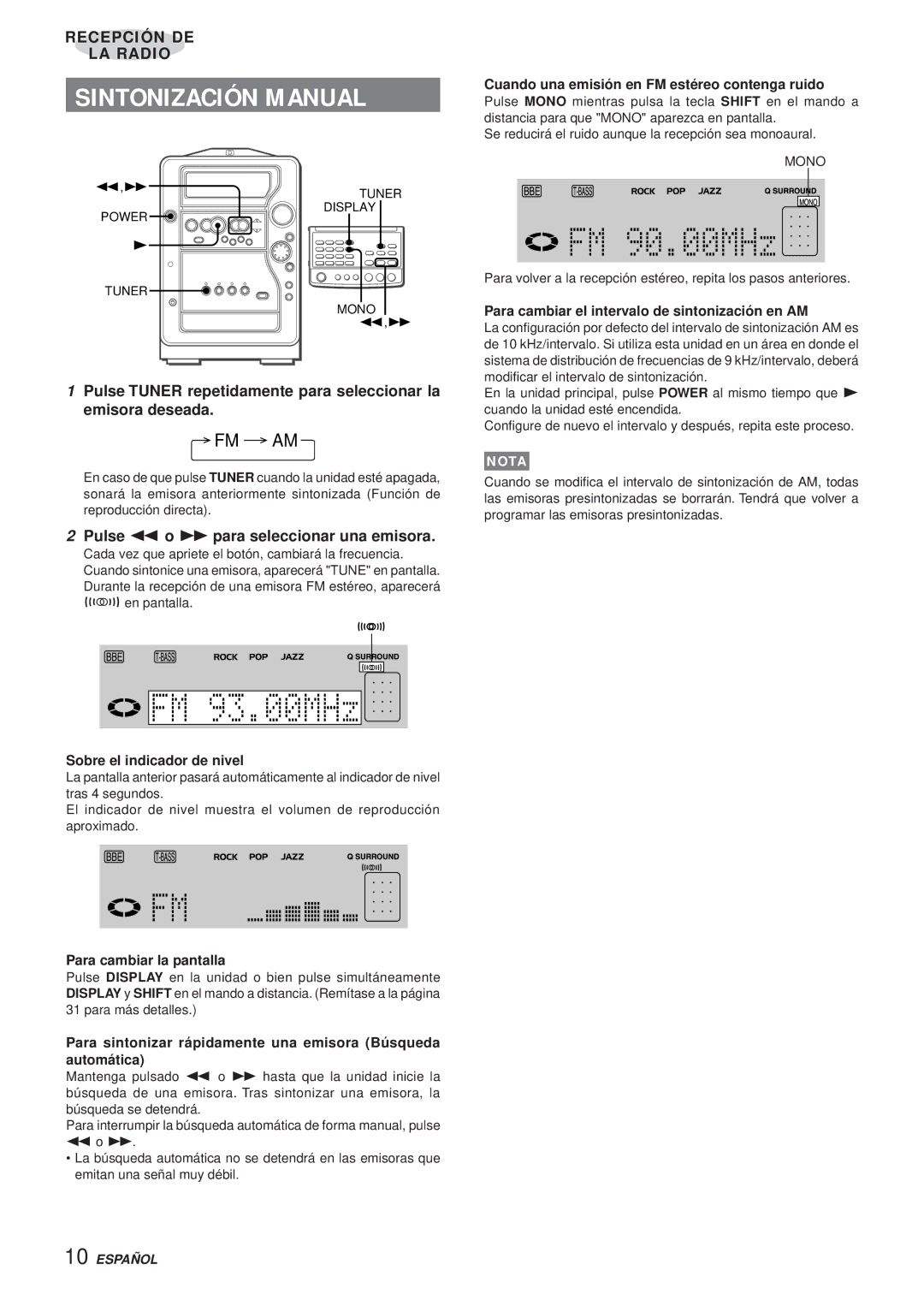 Aiwa XR-MR5 manual Sintonización Manual, Pulse f o g para seleccionar una emisora 