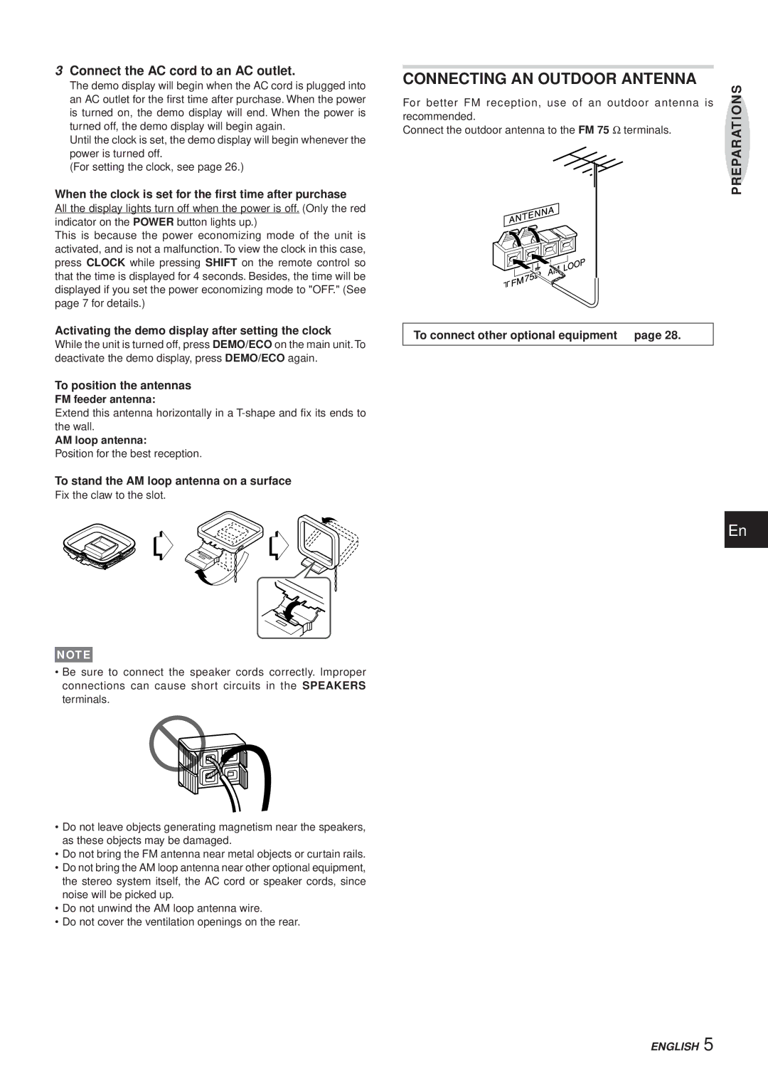 Aiwa XR-MR5 manual Connecting AN Outdoor Antenna, Connect the AC cord to an AC outlet 