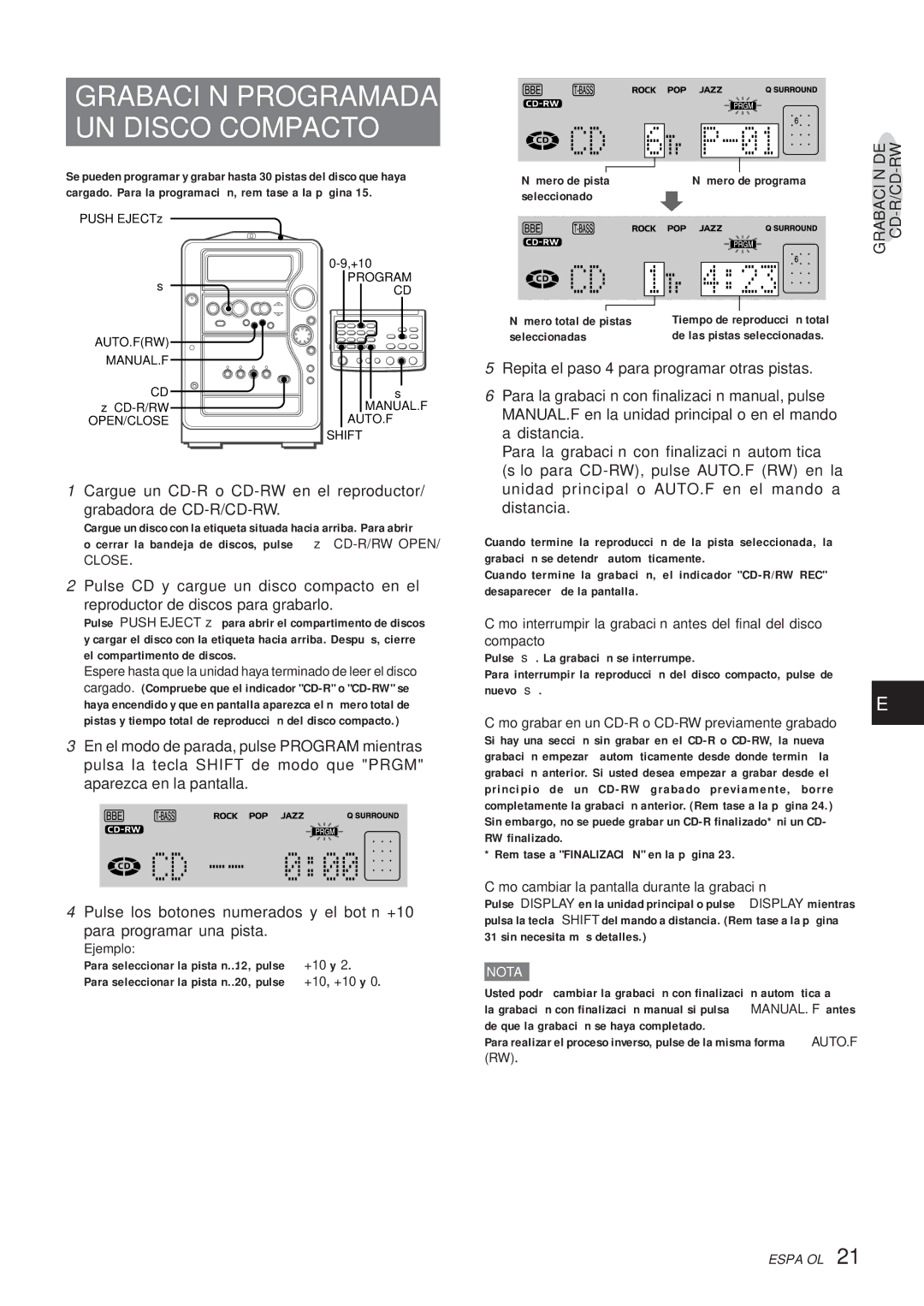 Aiwa XR-MR5 manual UN Disco Compacto, Grabaciónde CD-CD-RW 