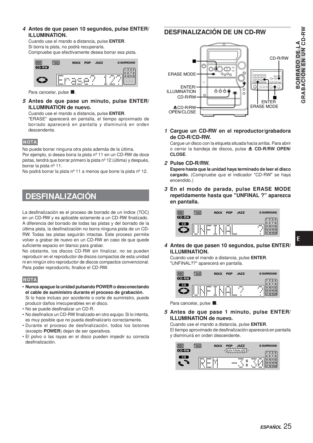 Aiwa XR-MR5 manual Desfinalización DE UN CD-RW 