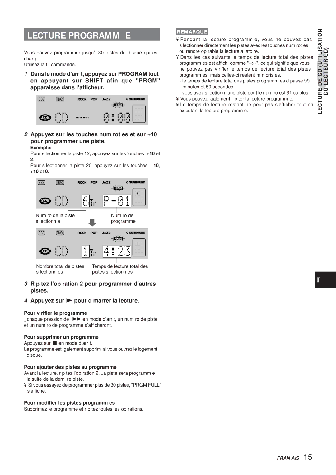 Aiwa XR-MR5 manual Lecture Programmée, DE CD Utilisation Lecteur CD Lecture 