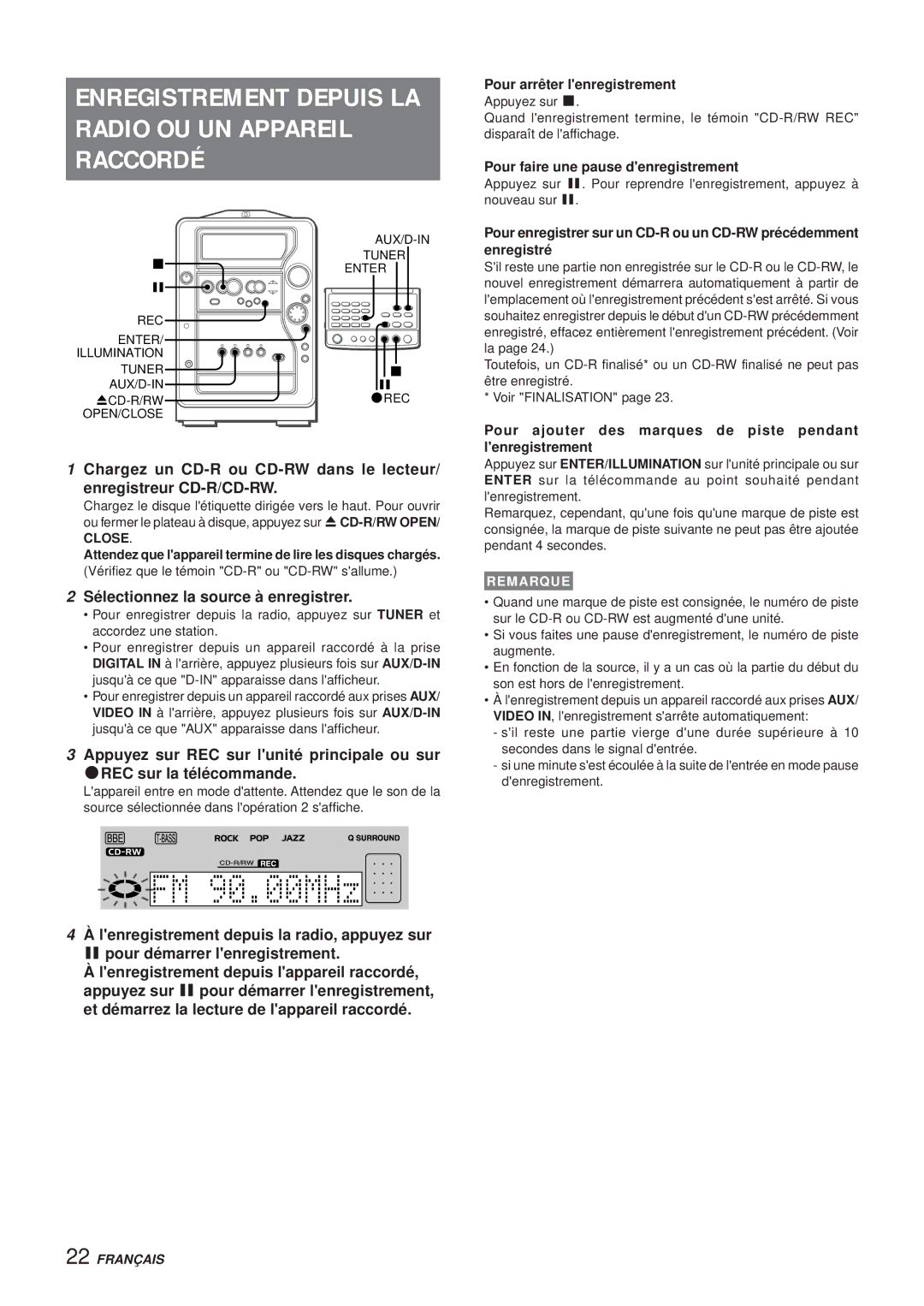 Aiwa XR-MR5 manual Enregistrement Depuis LA Radio OU UN Appareil Raccordé, Sélectionnez la source à enregistrer 