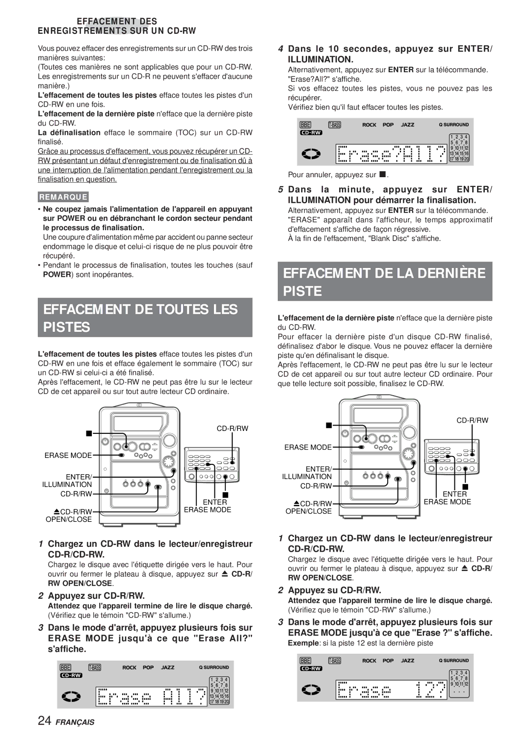 Aiwa XR-MR5 manual Pistes, Chargez un CD-RW dans le lecteur/enregistreur, Appuyez su CD-R/RW 