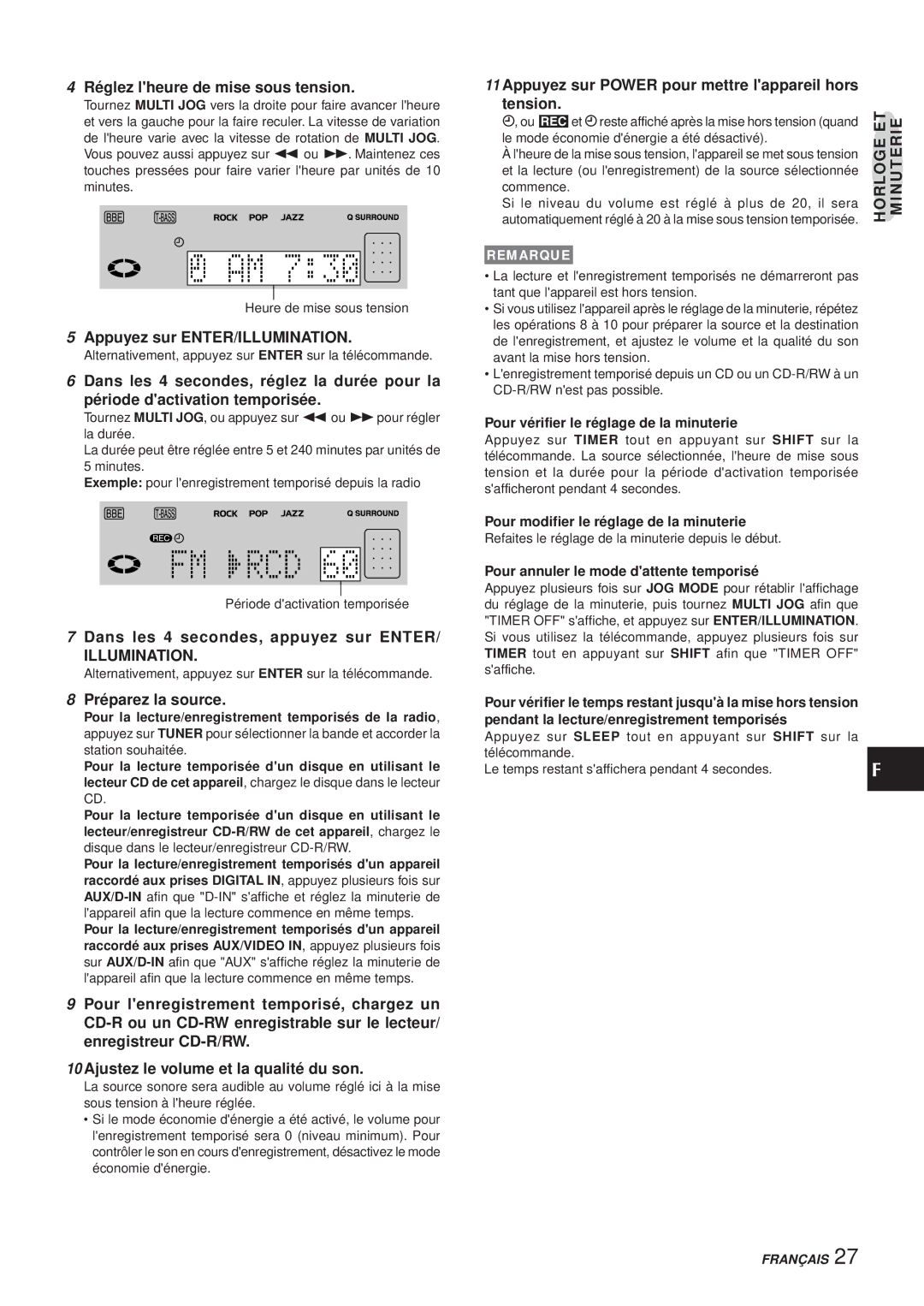 Aiwa XR-MR5 manual Réglez lheure de mise sous tension, Appuyez sur ENTER/ILLUMINATION 