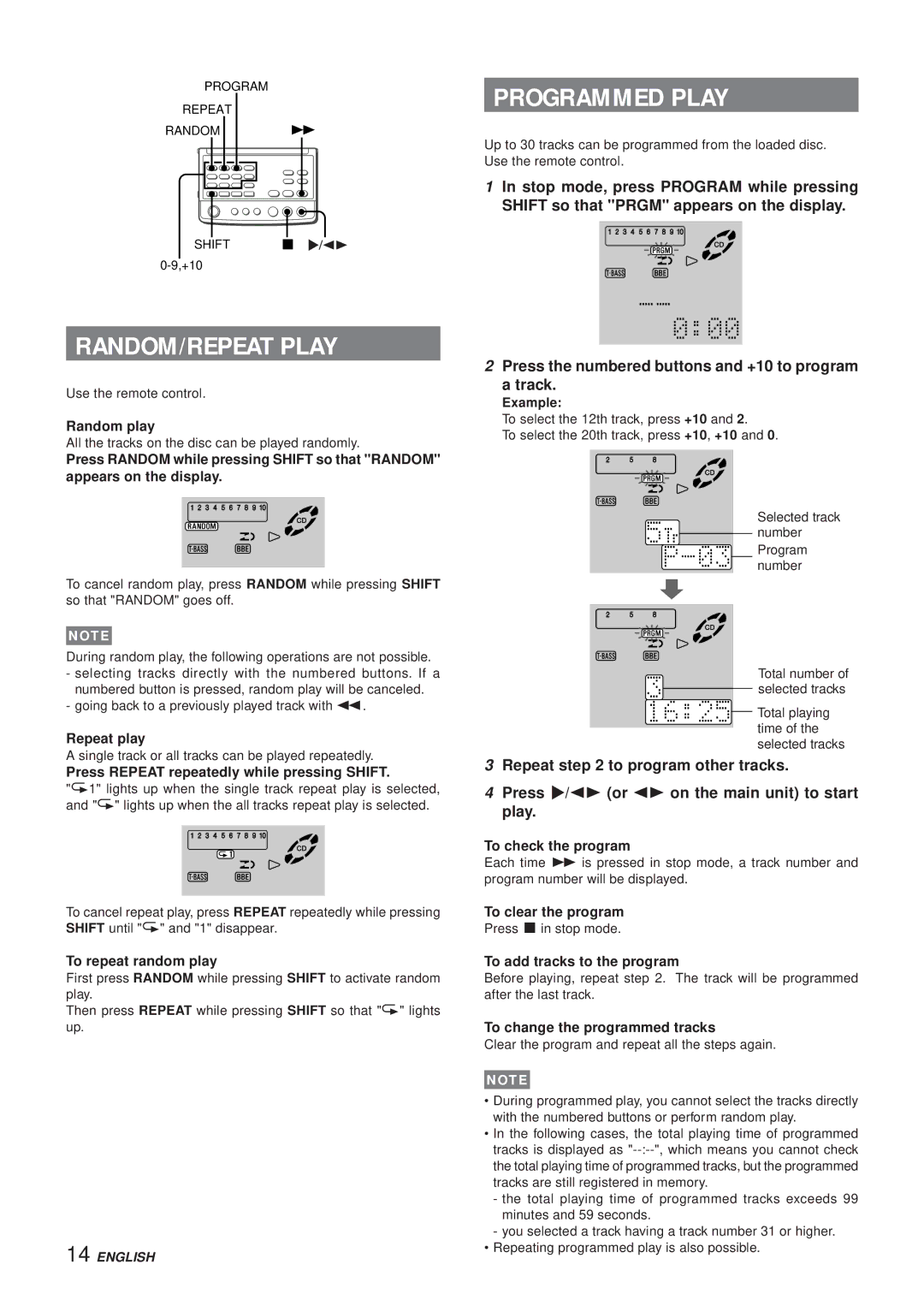 Aiwa XR-MS3 manual RANDOM/REPEAT Play, Programmed Play 