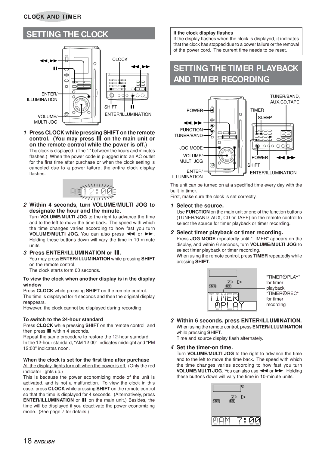 Aiwa XR-MS3 manual Setting the Clock, Timer Recording 