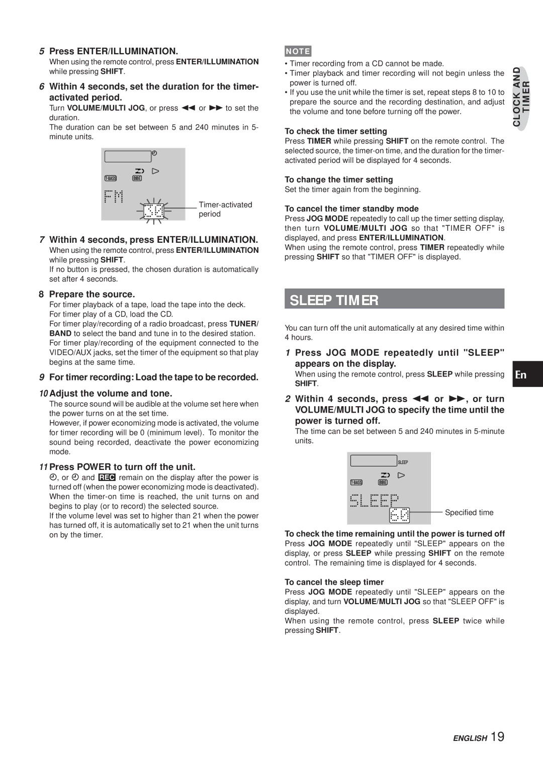 Aiwa XR-MS3 manual Sleep Timer, Press ENTER/ILLUMINATION, Within 4 seconds, press ENTER/ILLUMINATION, Prepare the source 