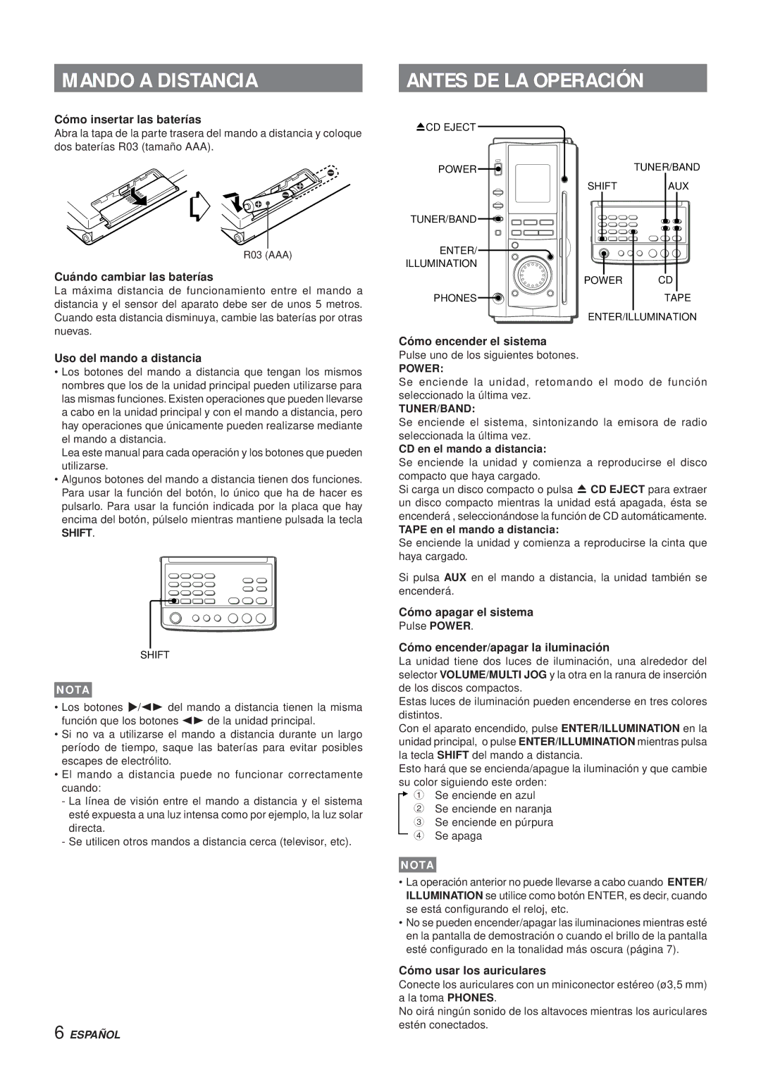 Aiwa XR-MS3 manual Mando a Distancia, Antes DE LA Operación 