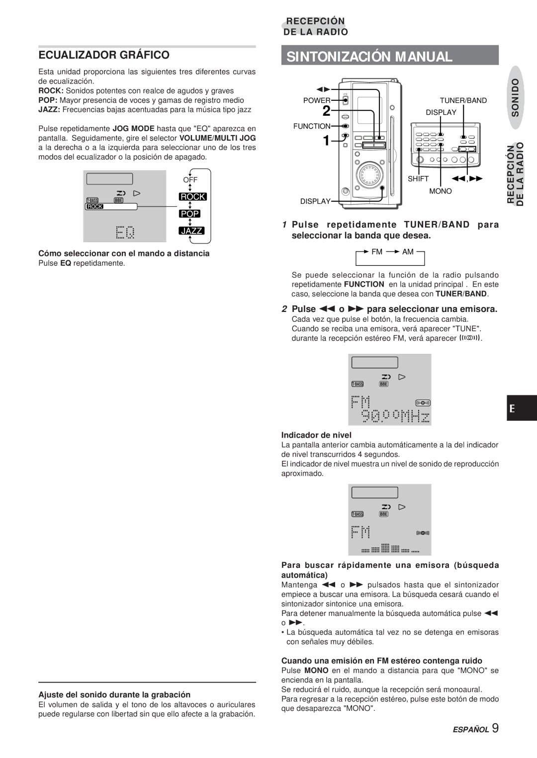 Aiwa XR-MS3 manual Sintonización Manual, Ecualizador Gráfico, Pulse fo gpara seleccionar una emisora 