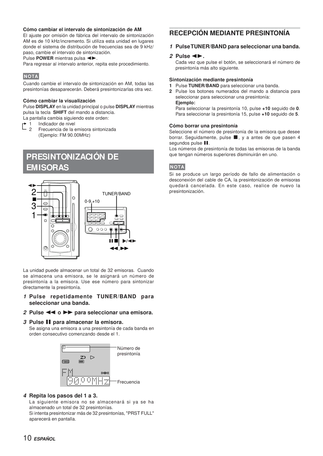 Aiwa XR-MS3 manual Presintonización DE Emisoras, Recepción Mediante Presintonía, Repita los pasos del 1 a 