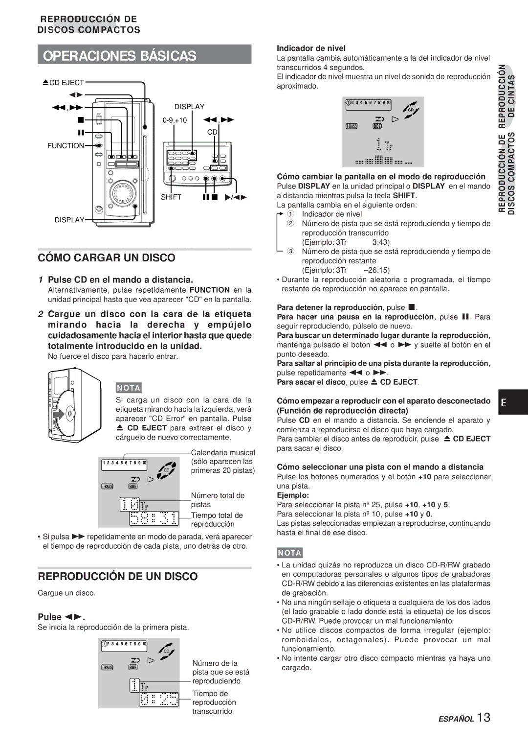 Aiwa XR-MS3 manual Cómo Cargar UN Disco, Reproducción DE UN Disco, Pulse CD en el mando a distancia 