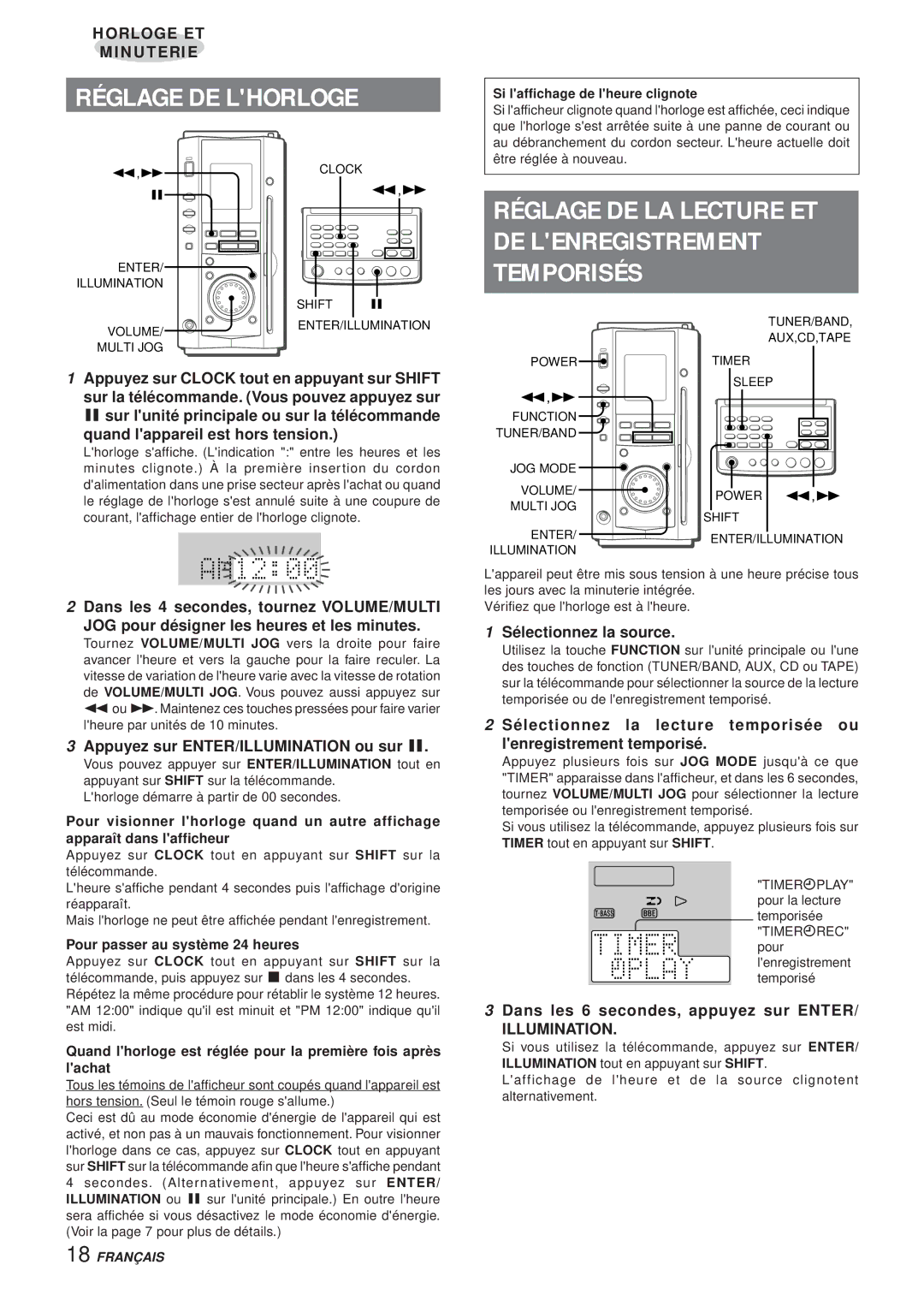 Aiwa XR-MS3 manual Réglage DE Lhorloge, Appuyez sur ENTER/ILLUMINATION ou sur a, Sélectionnez la source 