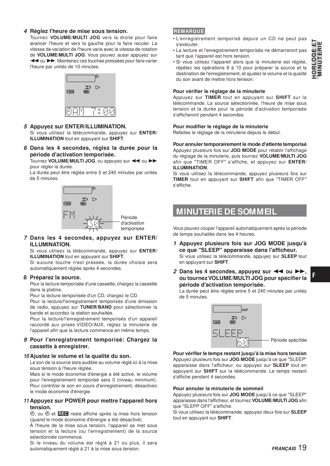 Aiwa XR-MS3 manual Minuterie DE Sommeil 