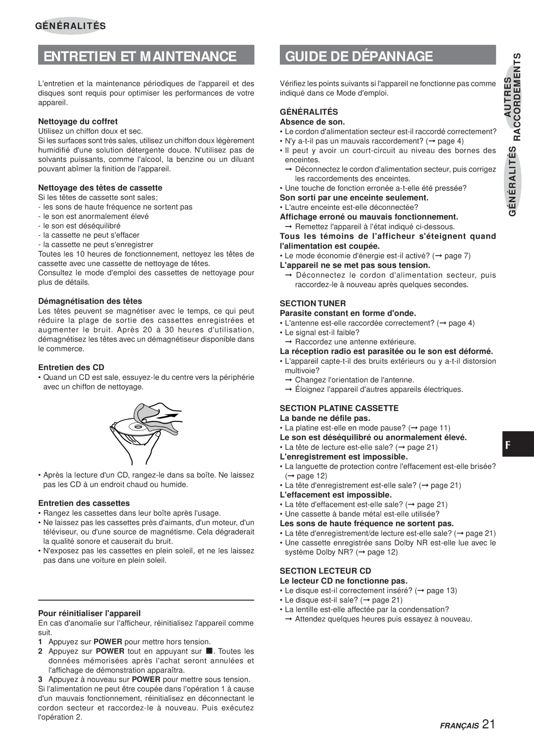 Aiwa XR-MS3 manual Guide DE Dépannage 