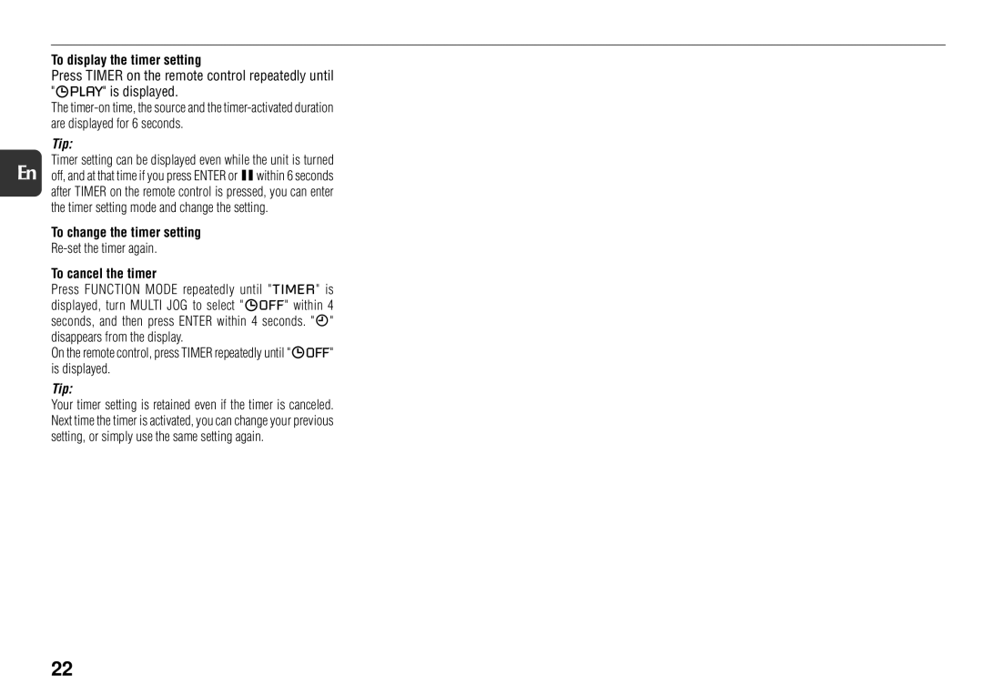 Aiwa XS-DS70 manual To display the timer setting, Timer setting mode and change the setting, To change the timer setting 