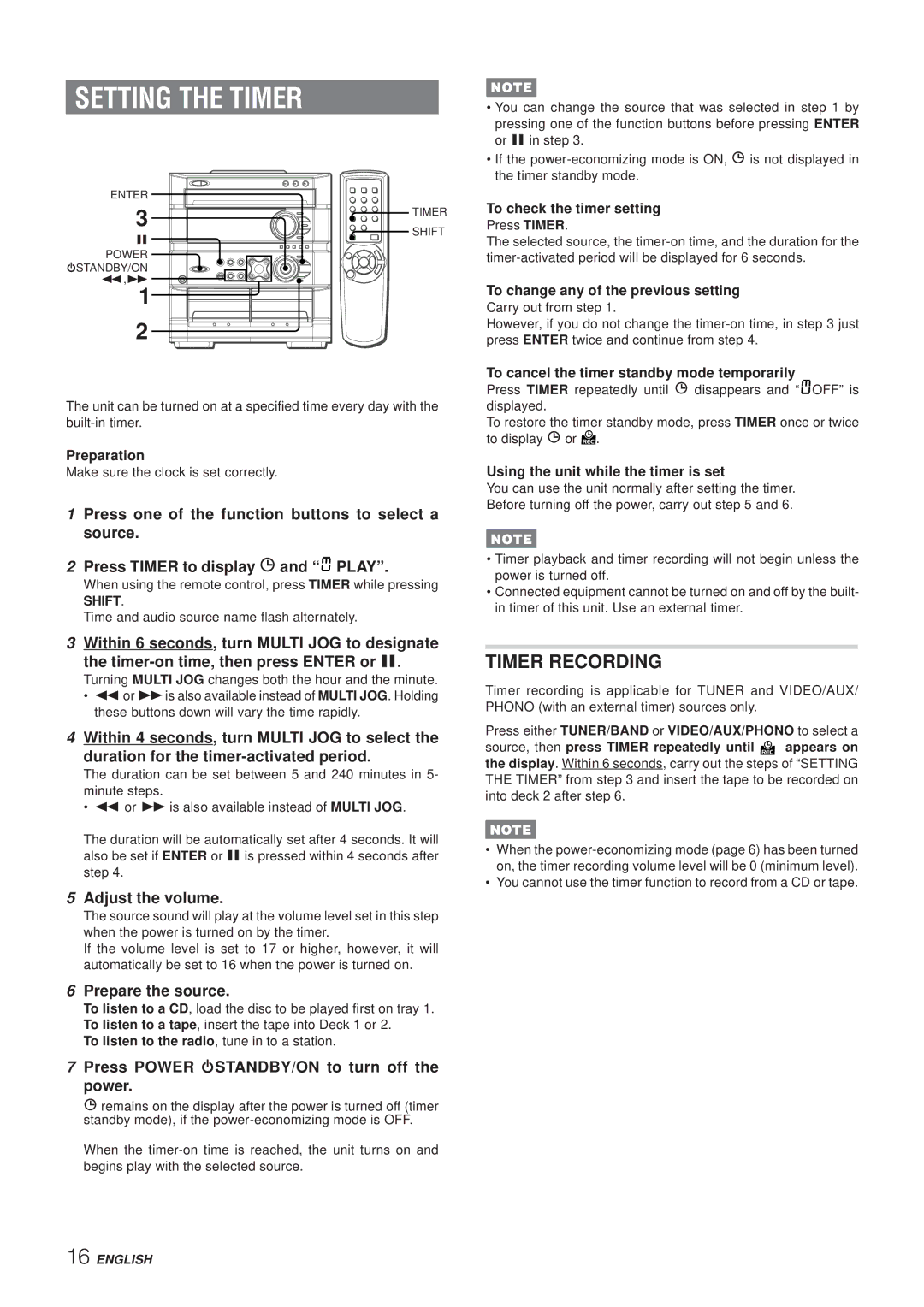 Aiwa Z-A60 operating instructions Setting the Timer, Timer Recording, Adjust the volume, Prepare the source 