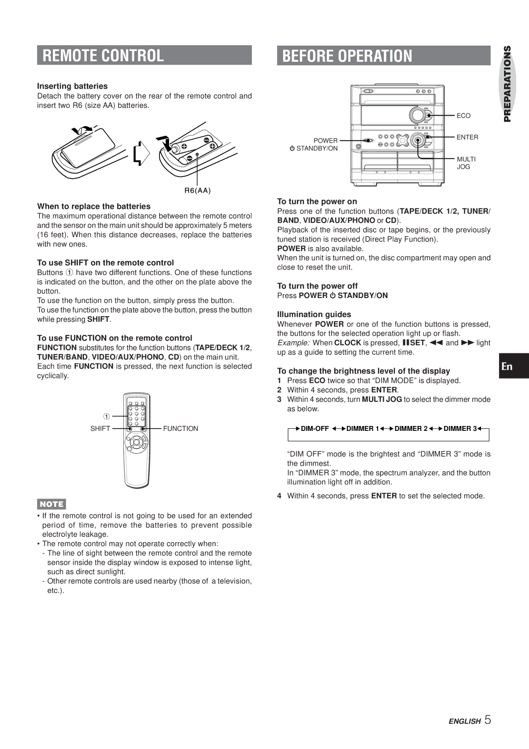 Aiwa Z-A60 operating instructions Remote Control 